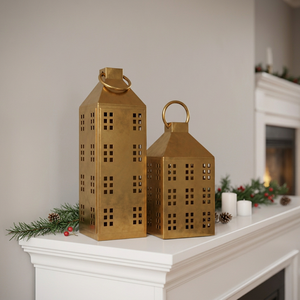 Latest Hot Selling Christmas Home Decoration <b>Brass</b> Antique Metal Candle <b>Lanterns</b> in House Shape - Product Image 3
