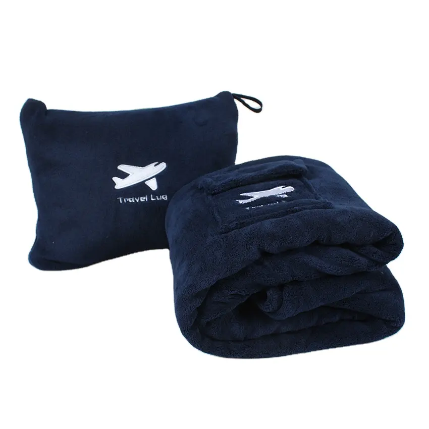 Cobertor de pelúcia 2 em 1 para avião, atacado, macio, cobertor, zíper, confortável, saco de viagem, cobertores com logotipo