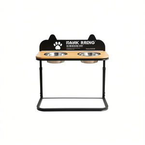 Support de gamelles doubles en acier inoxydable Itaik Reeng pour chiens et chats, pour nourriture et eau, utilisation intérieure - Product Image 1