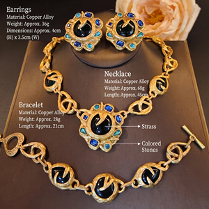 Ensemble de bijoux KAMMY personnalisé vintage en or 18 carats avec strass bleus et tournesol vert, collier et bracelet sur le thème des plantes - Product Image 6