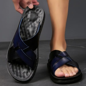 Sandales d'été décontractées à bout ouvert en cuir véritable à brides croisées, semelle extérieure en caoutchouc antidérapante, semelle intermédiaire en EVA - Product Image 4
