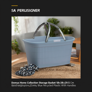 Cesta <b>plastica</b> riciclata con manici (58x38x29,5cm) DOMUS HOME COLLECTION Smoky blue 91203 - Product Image 3