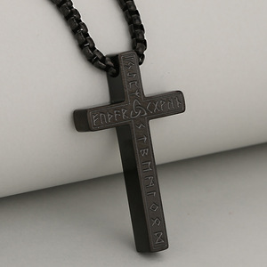 Cruz de Acero Inoxidable Unisex con <span class=keywords><strong>Runas</strong></span> Nórdicas Vikingas, Estilo Europeo Americano, Pulido, con Bambú - Product Image 3