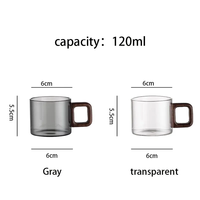 Mug à café ou à thé en verre cylindrique transparent gris de 120 ml avec poignée en bois, résistant à la chaleur, sans BPA, écologique, pour la maison ou les fêtes