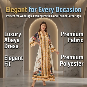 Collection Boutique Abaya Imprimée Florale Baroque en Polyester à Manches Longues Maxi Vintage Légère pour les Tenues de Vacances et les Occasions Spéciales - Product Image 3