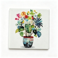 Sous-verres en céramique personnalisés avec impression UV, motif floral aquarelle, vente en gros, carrés, absorbants, résistants à la chaleur, antidérapants, pour la maison et la cuisine