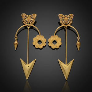 Matte Gold Filigree <b>Butterfly</b> Drop Earrings Arrowhead Chevron <b>Charm</b> Flower Arch Hoop Earrings Stainless Steel 18K Gold Rhodium - Product Image 2