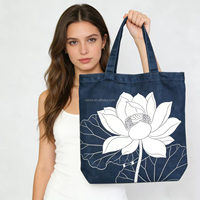Sac fourre-tout en jean personnalisé, sac de shopping réutilisable en denim épais avec logo personnalisé