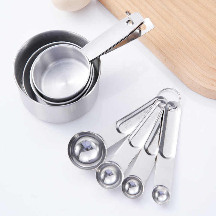 Kitchen Measuring Cups and Spoons Set for Baking Stackable Set of Measuring Cups Spoons with 2 Rings Cooking Grilling