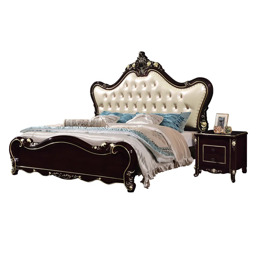 Роскошные Окончательный дом кровать мебель для гостиной комнаты Набор резные деревянные королевская кровать с розовым резьба