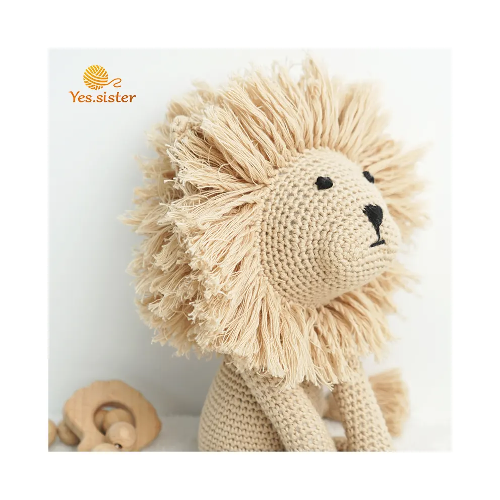 ถัก Creative 100% Cotton Handmade Lion Crochet เด็กของเล่น