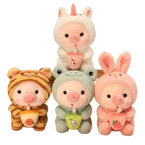 25cm lindo Kawaii Animal Boba almohada fruta burbuja té peluche cerdo juguete dormir almohada cojín suave Boba felpa