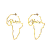 Boucles d'oreilles pour femmes Bijoux en acier inoxydable Lettre de l'amour Carte d'Afrique Boucles d'oreilles