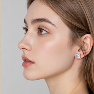 Listo para enviar MSE-881 1CT Pendientes de moda de oro blanco de 9K con diamantes de laboratorio, corte princesa - Product Image 4