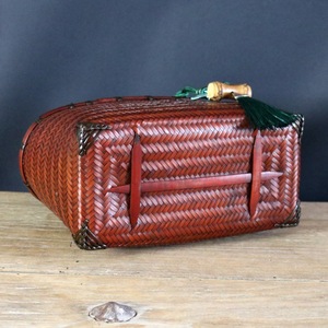 Bamboo Woven Handbag Vintage Women's <b>Tote</b> Basket Solid Color <b>Canvas</b> Lining Bamboo Craft Gift Bag - Product Image 4