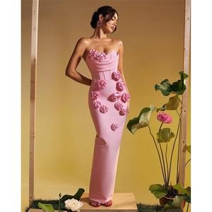 ZHEZHE Luxury Quality Women <strong>Sexy</strong> <strong>Party</strong> 3D Floral Unique Tube Bandage Maxi Dress Sleeveless Slim Fit Elegant Evening Long Dresses - Product Image 1