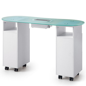 Mesa de manicura Dongpin con superficie de vidrio templado, cajones y ruedas para uso en salón - Product Image 2