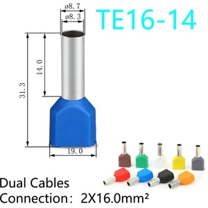 Dây kép Uốn Tóc bồng thiết bị đầu cuối cách điện ferrule Cáp Lug 50 cái đồng TE10-14 AWG 2X #8 & TE16-14 AWG 2X #6 ô tô 10mm ² 16mm ² - Product Image 3