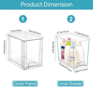 Boîte de rangement empilable de 12 pouces, organisateur de tiroir détachable en plastique transparent pour bureau et armoire - Product Image 3