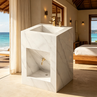2026 Lavabo sur pied de style musulman en pierre de quartz, ardoise, roche et marbre, avec bac de lavage des pieds en forme de cube, pour salle de bain