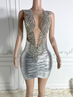 Robe de soirée Ocstrade pour femme, ornée de diamants et de strass, col en V en maille, idéale pour les clubs et les anniversaires