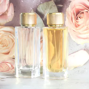 Custom 120ml Luxury Spray Bottles Packaging Box Transparent Square Glass with Gold Lid Cosmetic Perfume Packing 100ml Round