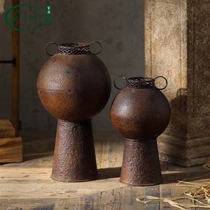 Jarrón de hierro estilo Wabi Sabi con asa para decoración con flores secas, decoración del hogar - Product Image 3