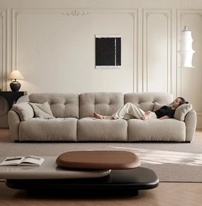 Canapé moderne en tissu trois places avec dossier capitonné et accoudoirs roulés pour salon - Product Image 2