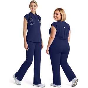 Ensemble de blouses médicales FOXA pour femmes, haut sans manches à col montant, pantalon droit, 11 poches, uniforme médical, usage hospitalier, ceinture yoga - Product Image 5