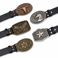 Boucle de ceinture en cuir noir et argent antique gravée avec un crâne de taureau Longhorn de style western cowboy, vente en gros