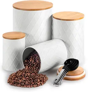 Kitchen Containers Coffee Sugar And Tea Flour Container Storage Coffee Canister Set With Bamboo Lid