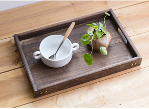 日本素朴な黒の長方形のpaulownia木製アフタヌーンティートレイセット木製装飾長方形サービングトレイ3個セット - Product Image 4