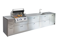 Cuisine extérieure modulaire personnalisée, moderne, écologique, ignifuge, en acier inoxydable, avec évier et tiroir coulissant