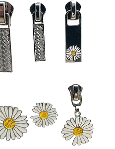 Luxury Decorative Custom Designer Metal Zipper Pulls with Nickel-Free Auto Lock Slider Model 5# Flower Logo - Product Image 2
