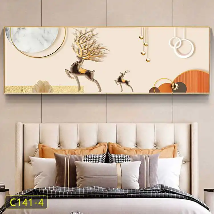 Creative gold foil deer landscape painting living room home crystal porcelain painting wall decoration art frame painting