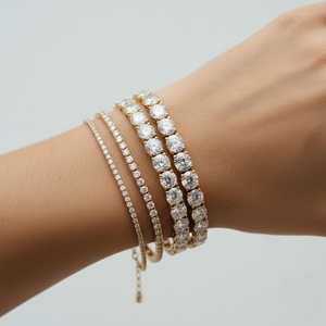 Factory Stock Unisex Jewelry <b>Solid</b> 14k 18k <b>Gold</b> Filled Round Lab Grown Diamond IGI Certified Tennis Chain Bracelet - Product Image 3