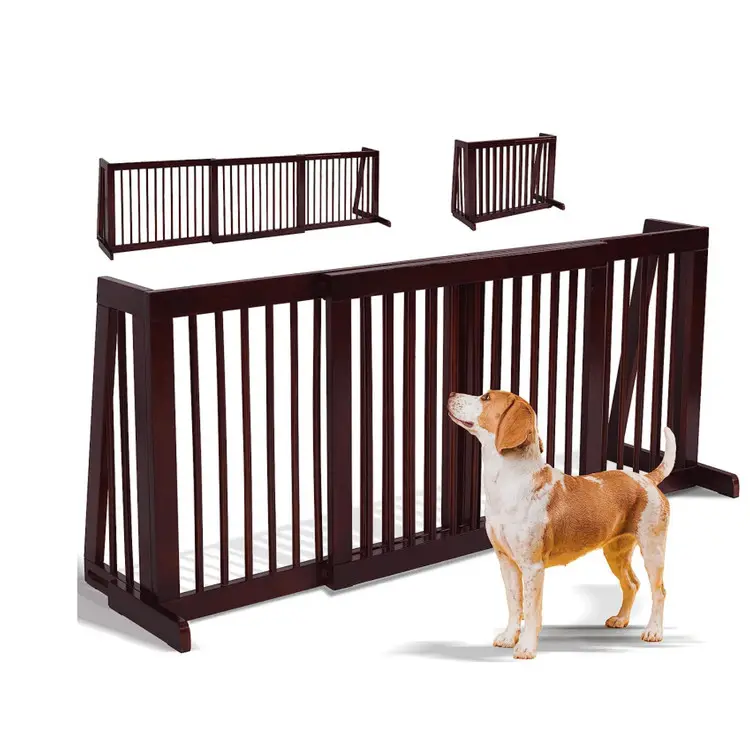 Freestanding Dog Gate 28-80 Inch Folding Adjustable Dog Fence Indoor Wood Children'S Fence Baby Playpens