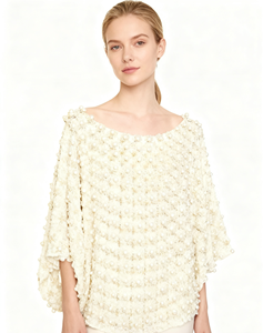 Elegante Blusa di Lusso da Donna <span class=keywords><strong>con</strong></span> Perle e <span class=keywords><strong>Pizzo</strong></span> Floreale Dorato in Stile Vintage, Top Ampio e Traforato - Product Image 2