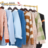 Grosir Sweater Rajut Bekas Wanita, Atasan Kasual Sehari-hari, Original, Second Hand, Rajutan Bergaris, Knitwear Elastis Wanita
