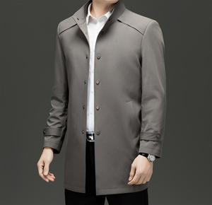 Chaqueta cortavientos para hombre de mediana edad, nueva colección primavera-otoño 2025, estilo informal y de negocios, larga, con cuello de un solo botón, color liso, corte holgado. - Product Image 3