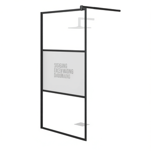 Paroi de douche en verre ESG semi-frosted noir 45,3x76,8 pouces avec porte coulissante à cadre, design minimaliste - Product Image 1