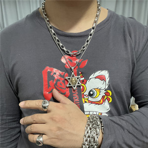 Pendentif hexagonal en acier inoxydable avec motif d'étoile à six branches pour homme, collier de style punk rétro - Product Image 4