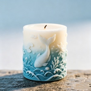 Ocean Themed Embossed Cylindrical Candle Mold For DIY Candle Making Kits Pillar Shape Transparent White Customizable Design - Product Image 2