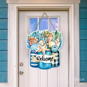 Letrero Colgante de Madera Estilo Americano, Decoración de Bienvenida Oceánica para Puerta, Arte de Pared para el Hogar, Material de Boj de Forma Irregular, Siete Colores - Product Image 1