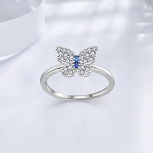 2023 nouveau produit plaqué rhodium 925 bijoux en argent bague papillon avec rectangle bleu zircon blanc rond cz - Product Image 3