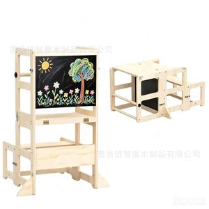 Wooden Montessori Learning Tower <b>Step</b> Stool With Blackboard <b>Foldable</b> 34 In X 23.5 In X 21.5 In For Kids Home Use - Product Image 2