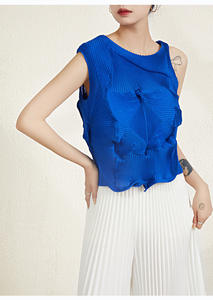 Vêtements d'été PY pour femmes, col roulé, respirant, écologique, élégant, gilet plissé, texture losange, décontracté, plissé 3D - Product Image 6