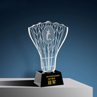 Trophée de sport en cristal personnalisé, forme de badminton, base noire, souvenirs