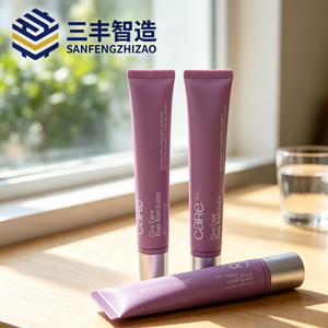 Tube souple cosmétique violet mat imprimé sur mesure, tube long et fin à presser avec bouchon à clapet pour baume et essence de soin de la peau - Product Image 6