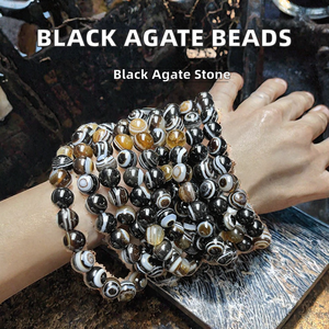 BEST > Bracelets extensibles en agate noire naturelle, perles de 8 mm, 10 mm, 12 mm, motif œil, bijoux en pierres précieuses, unisexe - Product Image 2
